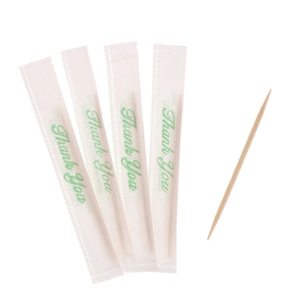 100% Natural Individual Paper Wrapped Bamboo Toothpicks Double-pointed , Package of 1000