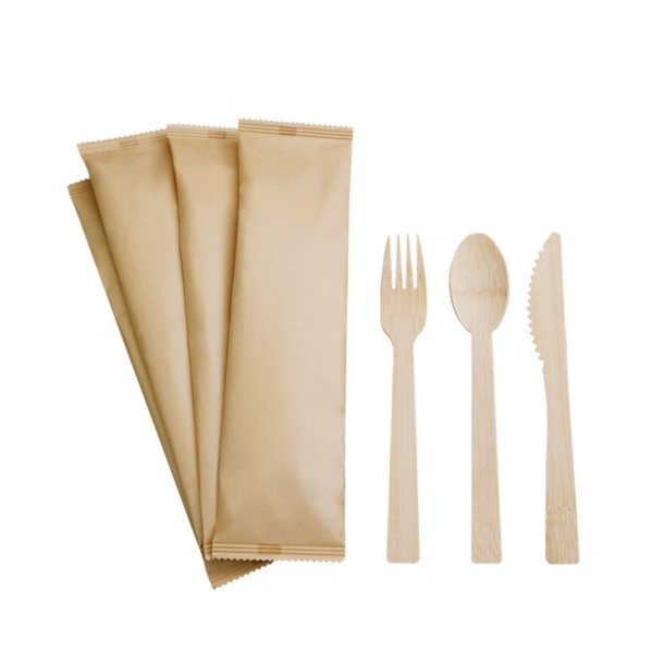 individually wrapped disposable cutlery  bamboo fork ,bamboo spoon, bamboo knife